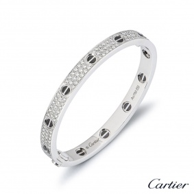 Cartier White Gold Pave Diamond & Ceramic Love Bracelet Size 18 N6032418